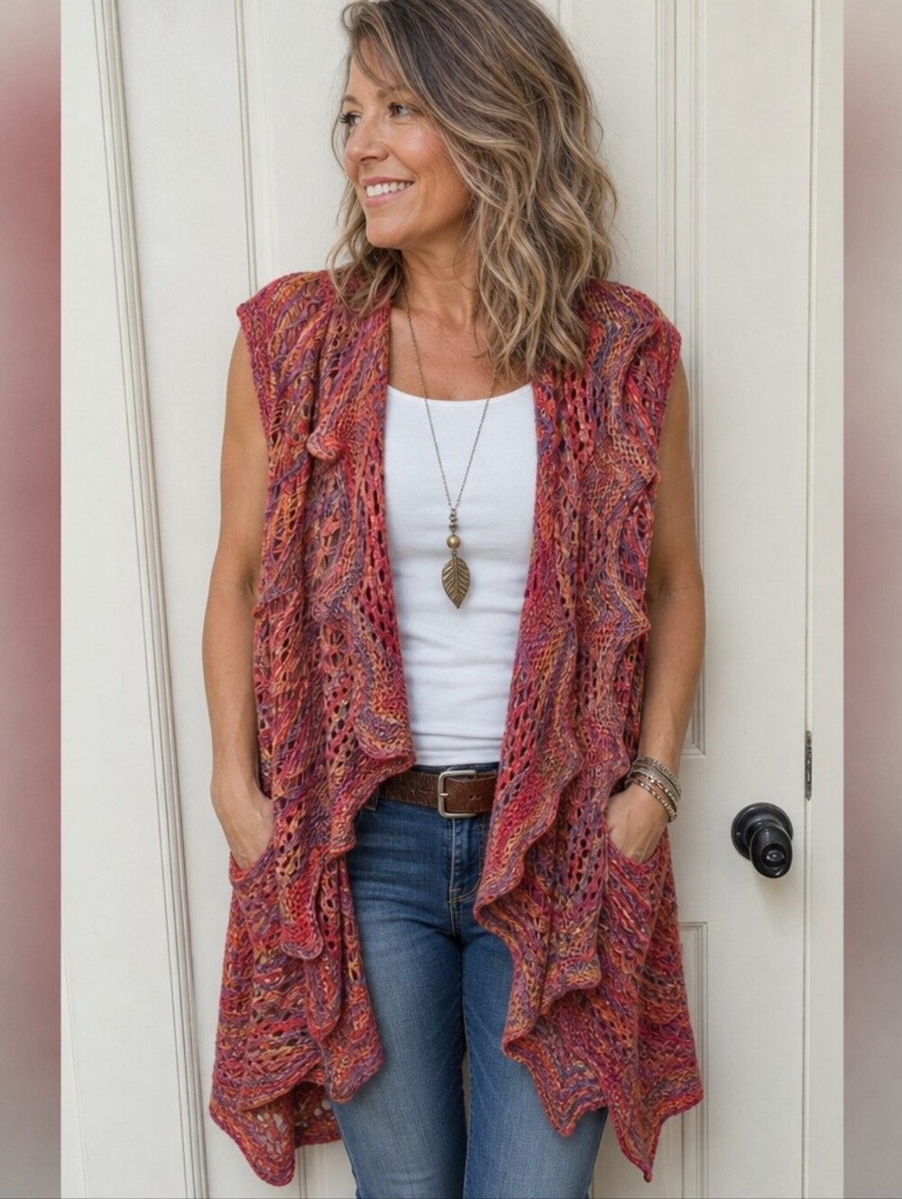 Krazy Kat Women's Medium Open Front Cardigan Sleeveless Irregular Hem Boho